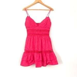 L Chicways Lulu's Hot Pink Eyelet Dress Fuschia Summer Cute 😍